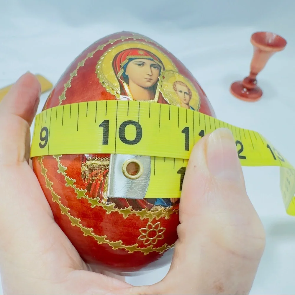 Russian Orthodox Religious Icon Red Gold Tone Decorative Egg Madonna and Child - Picture 12 of 16